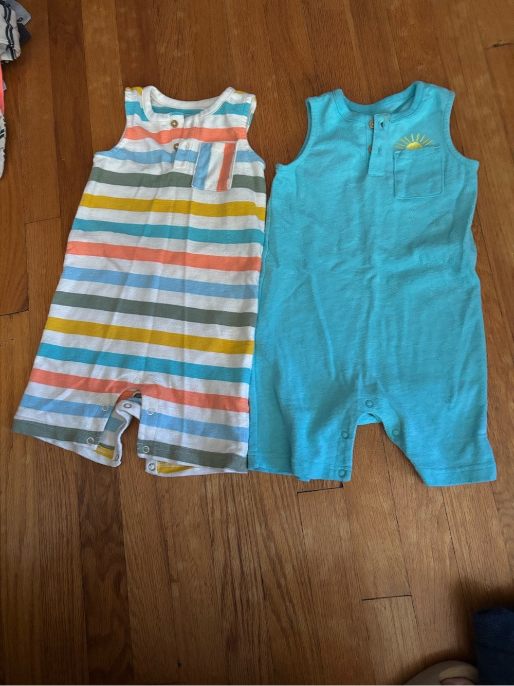 Garanimals Baby Sleeveless Rompers - Aqua Solid & Multi Stripe